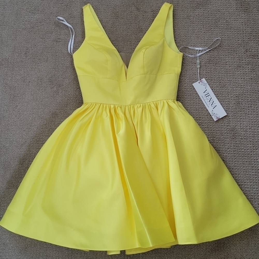 Vienna Prom A Line V Neck Dress w Pleated Full Skirt, Mesh Insert, Several Flaws